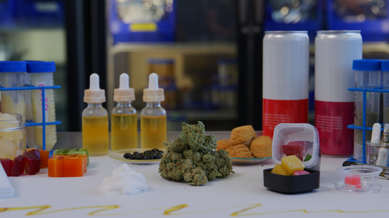 Specialized Products Lab shows hemp on a white counter with testing equipment around it