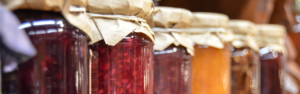 jarred jams and jellies of various colors