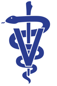 Veterinarian Logo a capital V over the top of a snake coiled around a stick